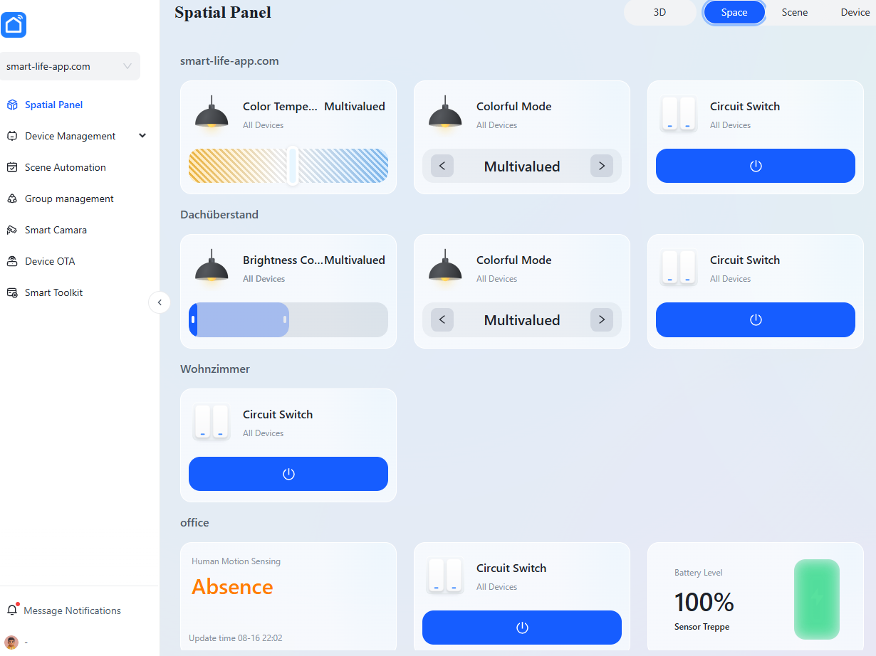 Smart Life Web Dashboard Tuya PC Interface Preview